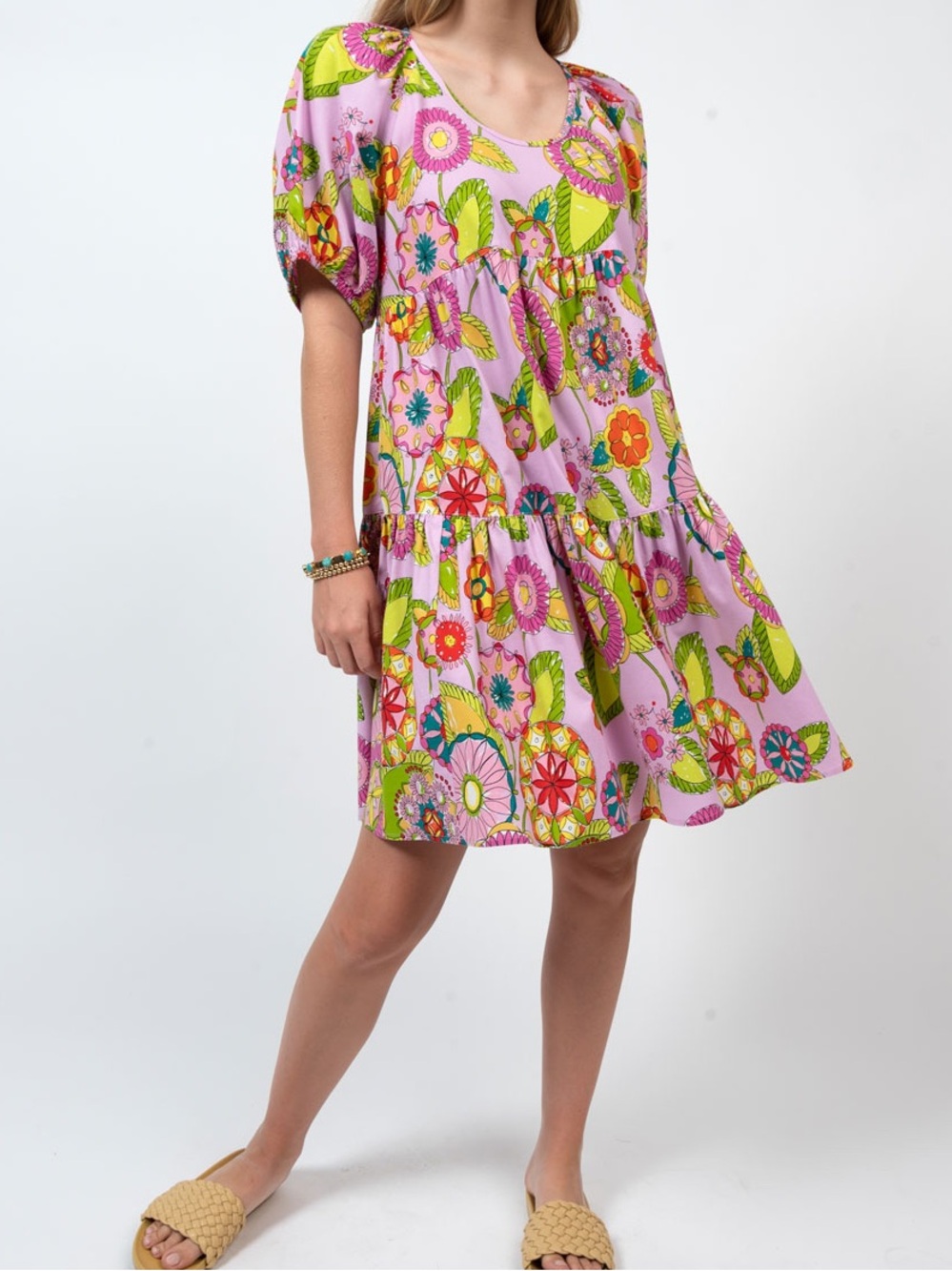 Uncle Frank Kaleidoscope Floral Print Dress by Ivy Jane • Puff Sleeves • NWOT